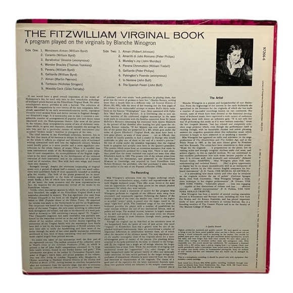 LP Blanche Winogron - The Fitzwilliam Virginal Book: Selections Vinyl Record - Picture 2 of 2